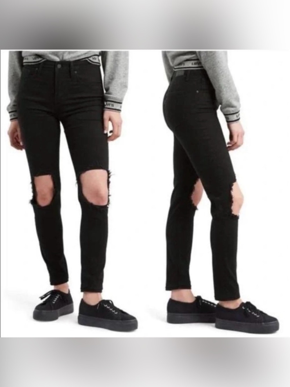 Levi's Black Skinny Ripped Knee Jeans